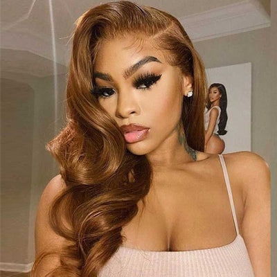 Tuneful Glueless Chestnut Brown #10 Colored 13x6 5x5 4x6 Lace Frontal Closure Body Wave Human Hair Wigs 180% Density
