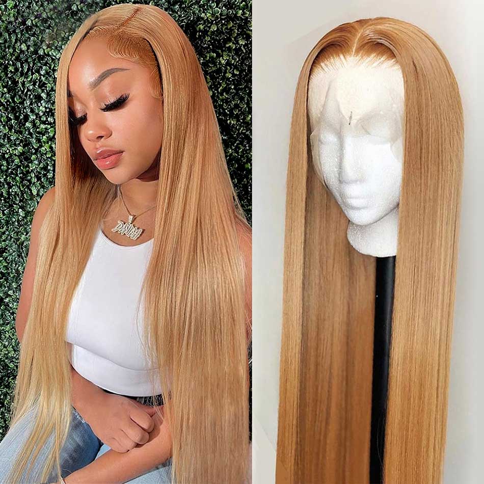 Tuneful Super Deal 27# Honey Blonde 13x4 Lace Colored Human Hair Straight Wigs 180% Density Bigekane Recommend