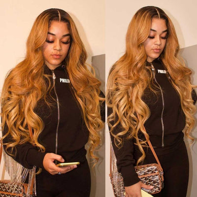 Tuneful Ombre Honey Blonde #1B/27 Colored 13x6 13x4 5x5 Lace Front Closure Human Hair Wigs Body Wave Wigs 180% Density