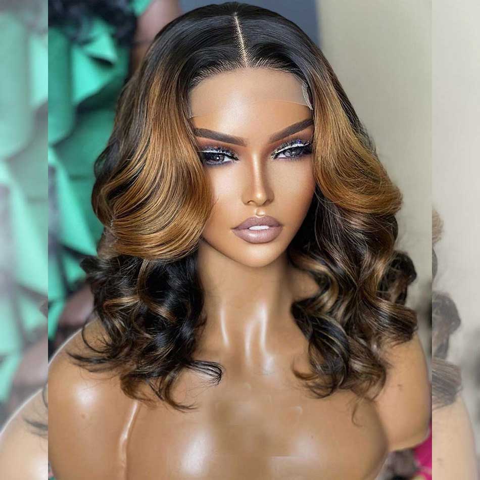 Hairstylist Works 14 Inch Elegnt Short Wigs Ombre Highlight Blonde Colored Human Hair Wigs
