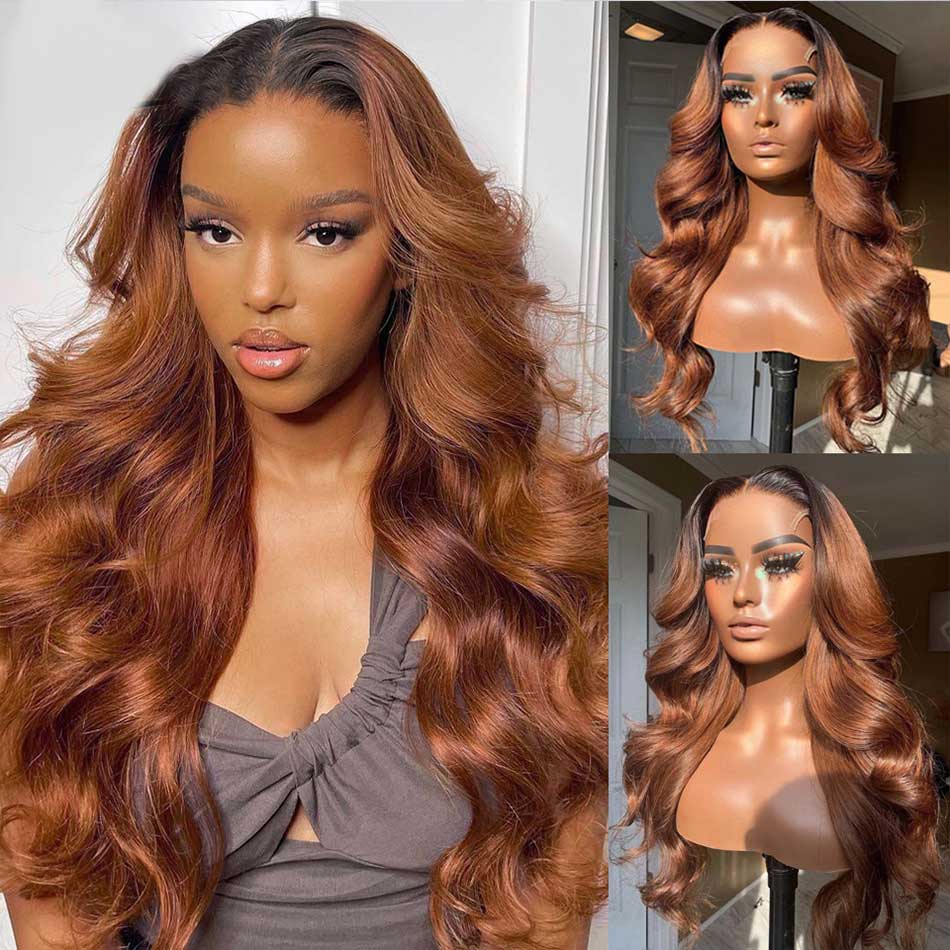 Tuneful 1B/30# Ombre Brown 13x4 5x5 HD Lace Front Closure Colored Human Hair Wigs 180% Density