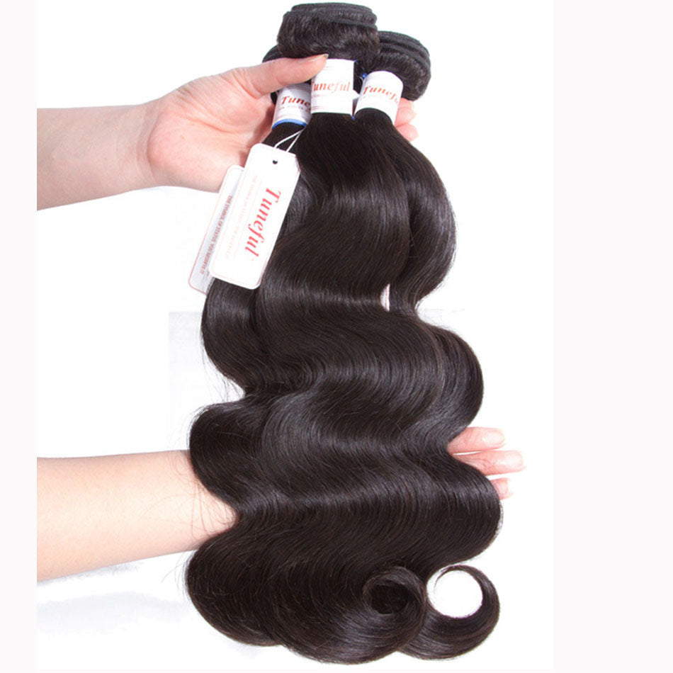 Tuneful 10A Body Wave Human Hair 3 Bundles With 13x4 Lace Frontal 100% Remy Human Hair