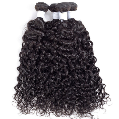 Tuneful 10A Water Wave Human Hair 3 Bundles With 4x4/5x5 Lace Closure 100% Remy Human Hair