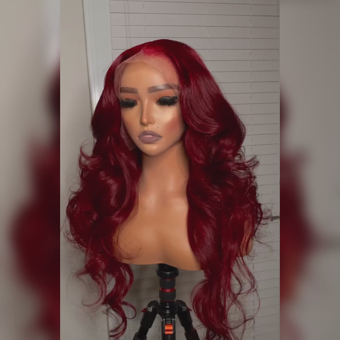 Tuneful Glueless Reddish Burgundy Color 13x6 5x5 6x5 Lace Front Closure Human Hair Wigs Body Wave Wig 180% Density
