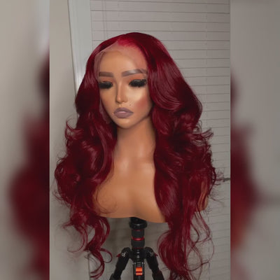 Tuneful Glueless Reddish Burgundy Color 13x6 5x5 4x6 Lace Front Closure Human Hair Wigs Body Wave Wig 180% Density