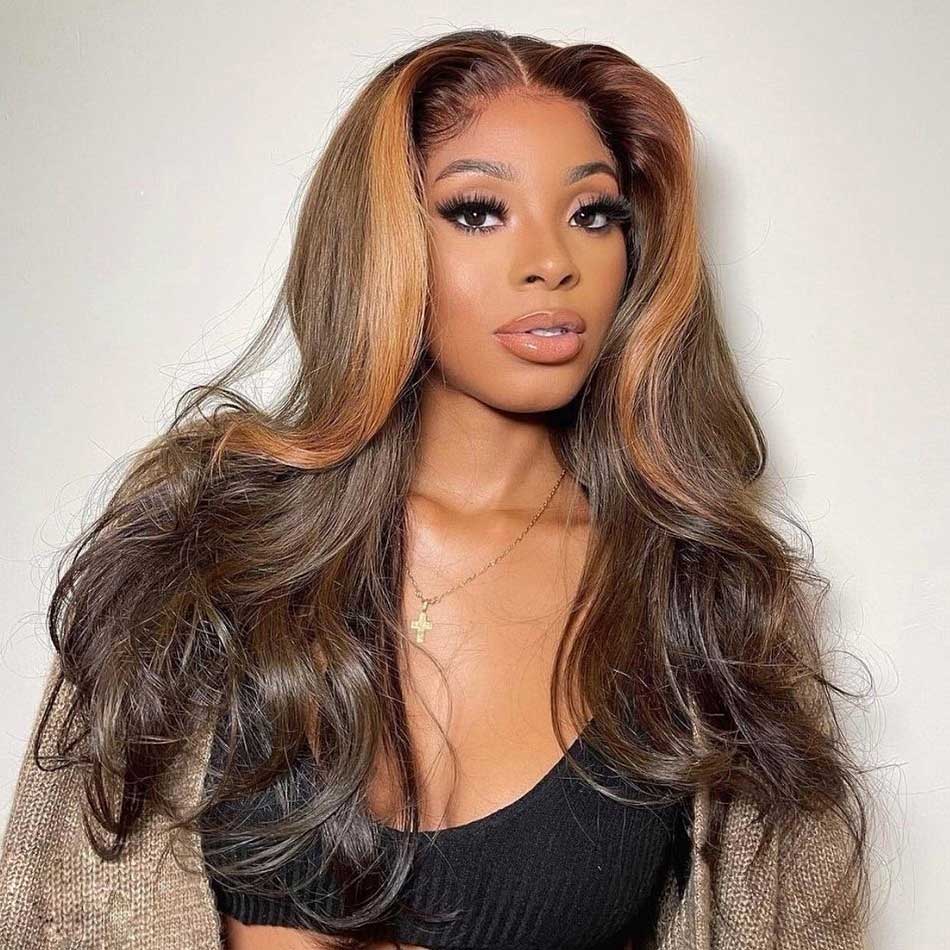 Tuneful Glueless Highlight Brown Wigs 13x6 5x5 4x6 Lace Front closure Human Hair Wigs 180% Density