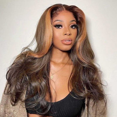 Tuneful Glueless Highlight Brown Wigs 13x6 5x5 6x5 Lace Front closure Human Hair Wigs 180% Density