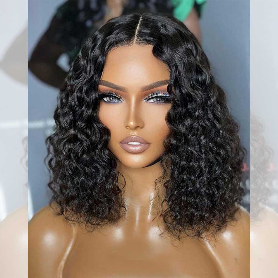 Tuneful Water Wave Human Hair Bob Wigs Elegant Short Wavy Wigs For Women 180% Density