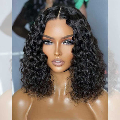 Tuneful Water Wave Human Hair Bob Wigs Elegant Short Wavy Wigs For Women 180% Density