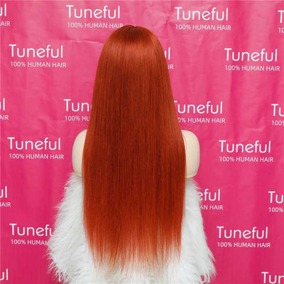 Tuneful Glueless Orange Ginger Colored Straight 13x6 5x5 6x5 Lace Front Closure Human Hair Wigs 180% Density