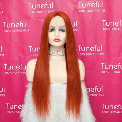Tuneful Glueless Orange Ginger Colored Straight 13x6 5x5 6x5 Lace Front Closure Human Hair Wigs 180% Density