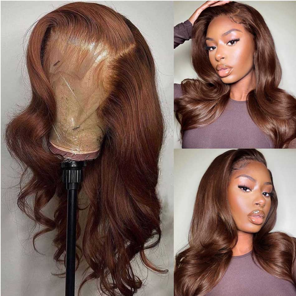 Tuneful 13x6 HD Lace Front Human Hair Wigs 4# Chocolate Brown Body Wave Frontal WigsTuneful 13x6 5x5 HD Glueless Lace Front Closure Human Hair Wigs Chocolate Brown Body Wave Frontal Wigs 180% Desnity