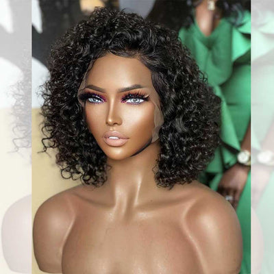 Tuneful Glueless Short Wool Roll Curly Lace Front Human Hair Wigs