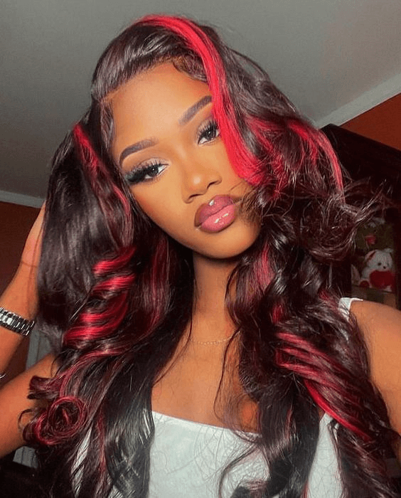 Tuneful 13x4 5x5 HD Lace Front Loose Wave Ombre Red Highlights Color Wig