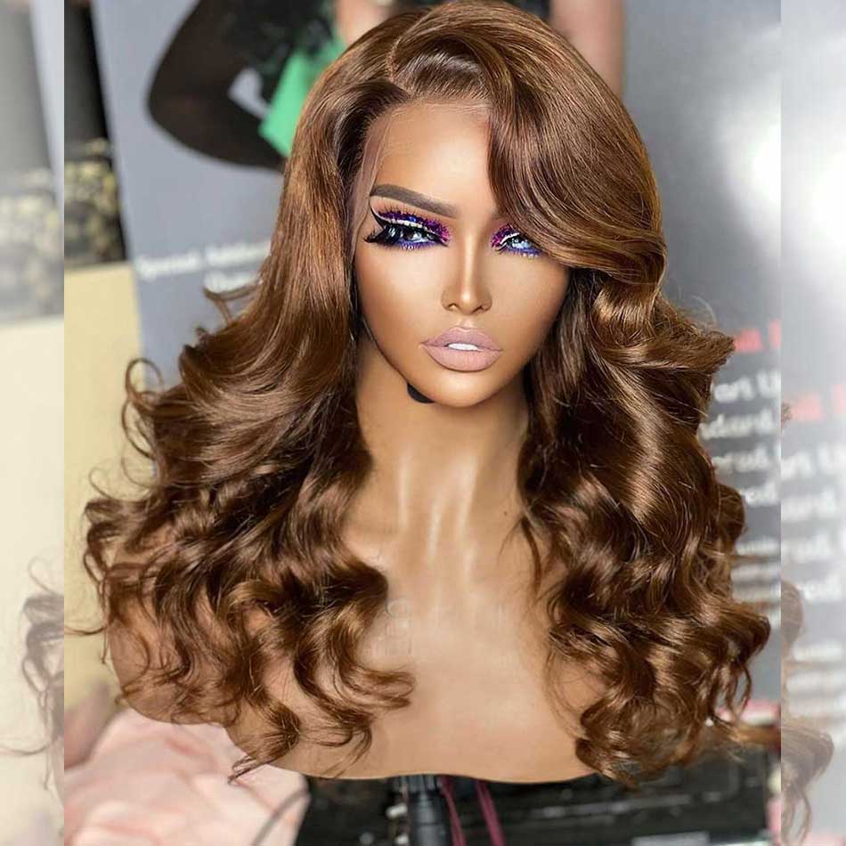 Double Drawn Hairstylist Works Luxurious 13x6 Lace Front Human Hair Wigs Honey Brown Colored Wigs Chest Length