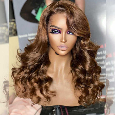 Double Drawn Hairstylist Works Luxurious 13x6 Lace Front Human Hair Wigs Honey Brown Colored Wigs Chest Length