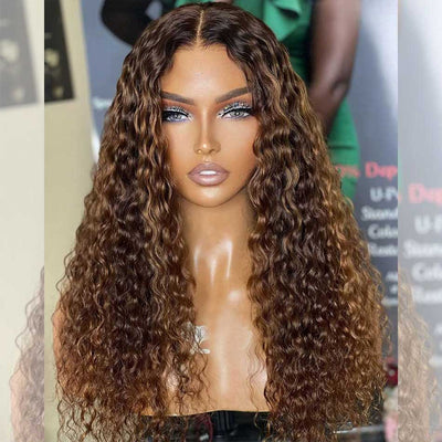 Hairstylist Works 5x5 glueless hd lace closure curly human hair wigs highlight mixed colored wigs