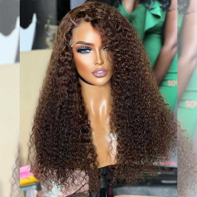 Hairstylist Works Luxury 13x4 5x5 HD Lace Front Closure Curly Human Hair Wigs Dark Brown Colored Wigs Full And Bouncy