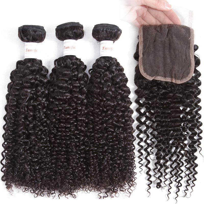 Tuneful 10A Jerry Curly Human Hair 3 Bundles With 4x4/5x5 Lace Closure 100% Remy Human Hair