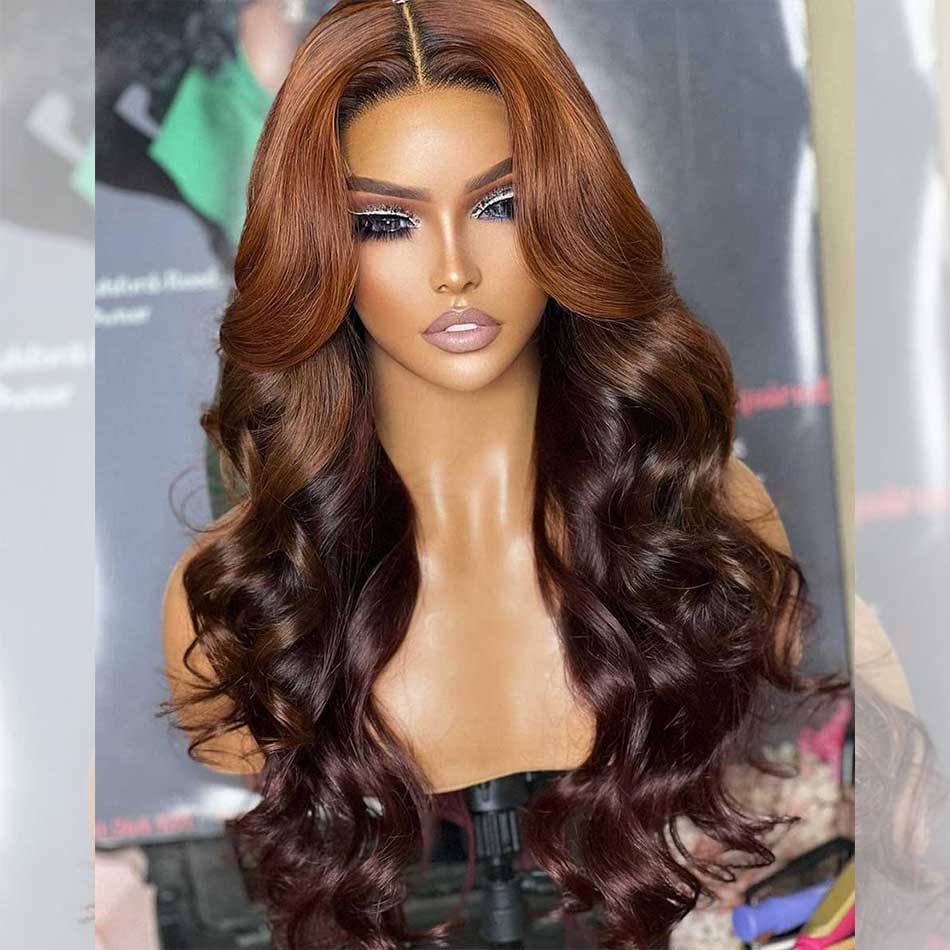 Hairstylist Works Luxurious 250% Honey Brown Ombre Colored Wigs 5x5 HD Glueless Lace Closure Human Hair Wigs