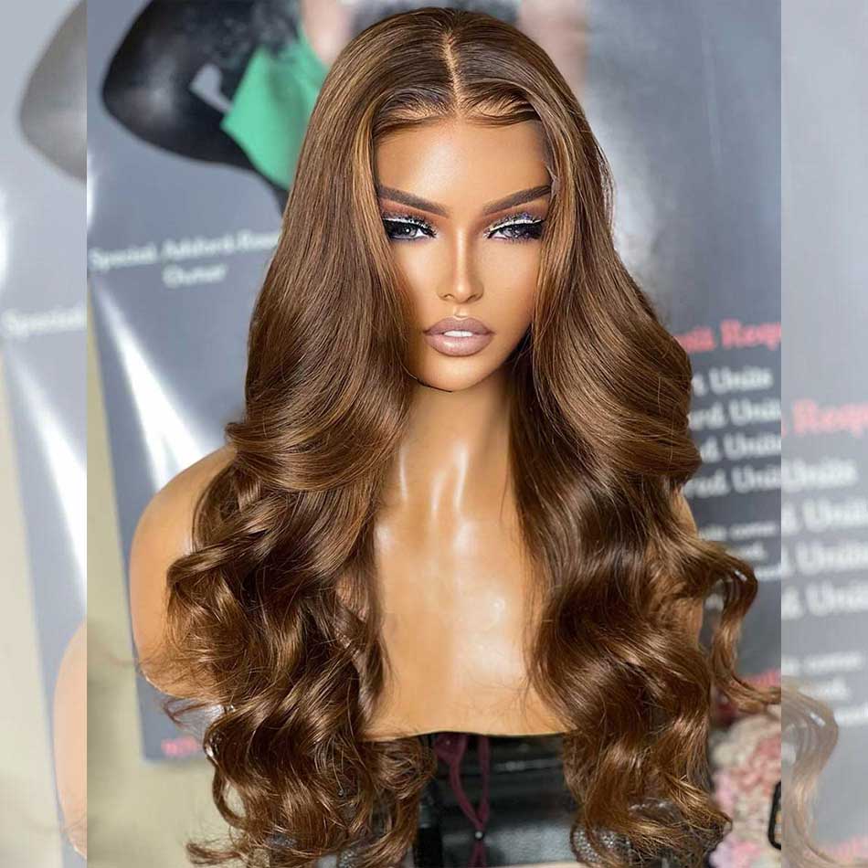 Hairstylist Works Chocolate Brown Colored Human Hair Wigs 6x5 Glueless Lace Closure Wigs
