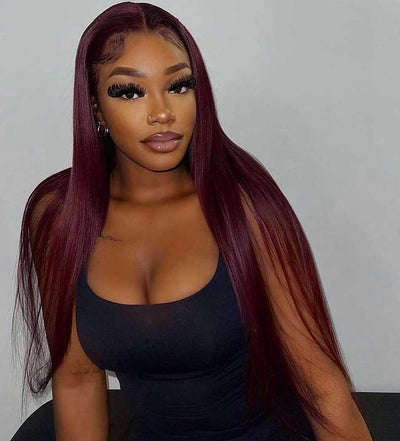 Tuneful Glueless 99j Colored Straight 13x6 5x5 4x6 Lace Frontal Closure Human Hair 180% Density Wigs