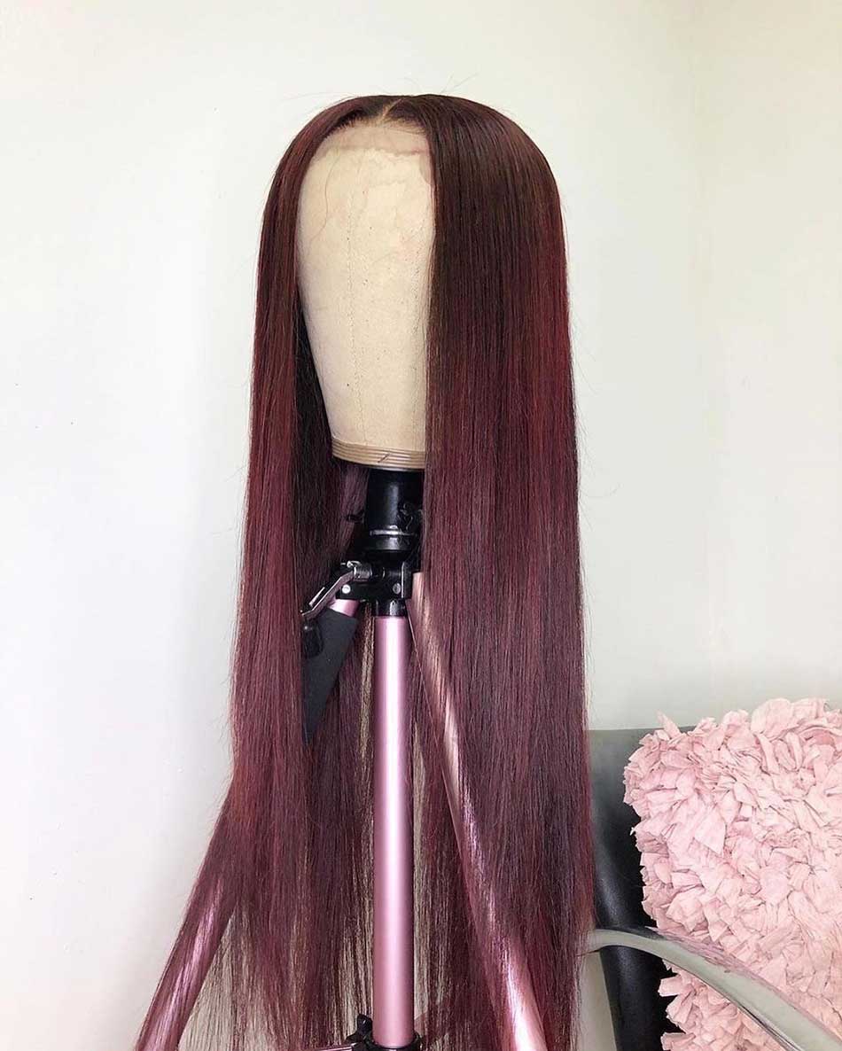 Tuneful 99j Colored Straight 13x4 5x5 HD Lace Frontal Closure Human Hair Wigs Frontal Wigs 180% Density