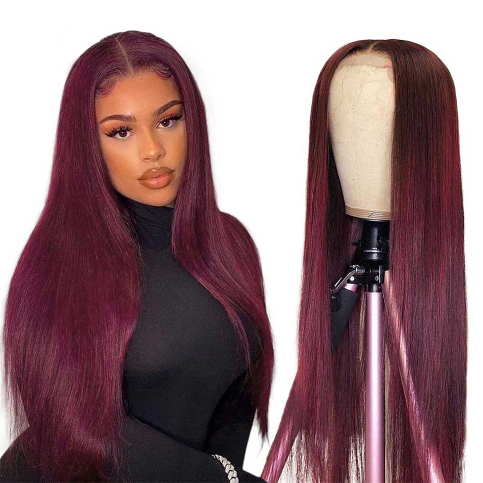 Tuneful 99j Colored Straight 13x6 13x4 5x5 Lace Frontal Closure Human Hair 180% Density Wigs