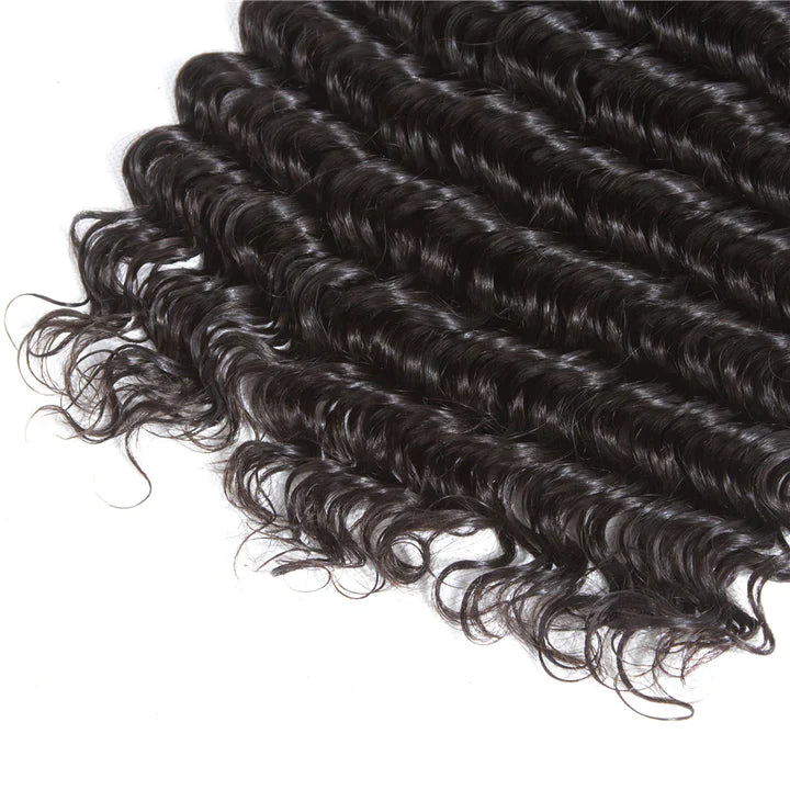 Tuneful 10A Deep Wave Human Hair 4 Bundles With 13x4 Lace Frontal 100% Remy Human Hair
