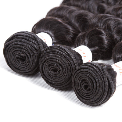 Tuneful 10A Deep Wave Human Hair 3 Bundles With 4x4/5x5 Lace Closure 100% Remy Human Hair