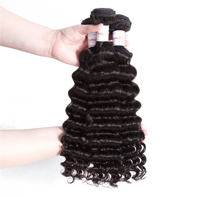Tuneful 10A Deep Wave Human Hair 3 Bundles With 13x4 Lace Frontal 100% Remy Human Hair