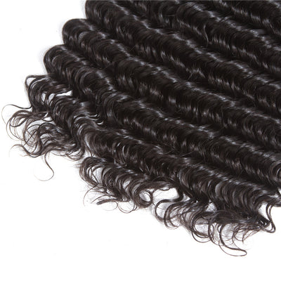 Tuneful 10A Deep Wave Human Hair 3 Bundles With 4x4/5x5 Lace Closure 100% Remy Human Hair