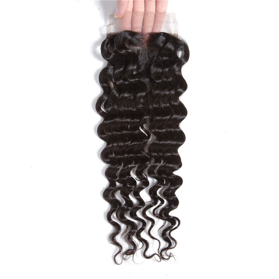 Tuneful 10A Deep Wave Human Hair 3 Bundles With 4x4/5x5 Lace Closure 100% Remy Human Hair