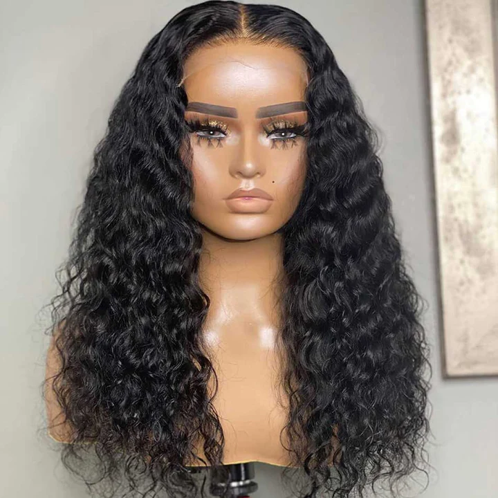 Tuneful 5x5 Transparent Water Wave Lace Closure Raw Indian Human Hair Wigs 180% Density