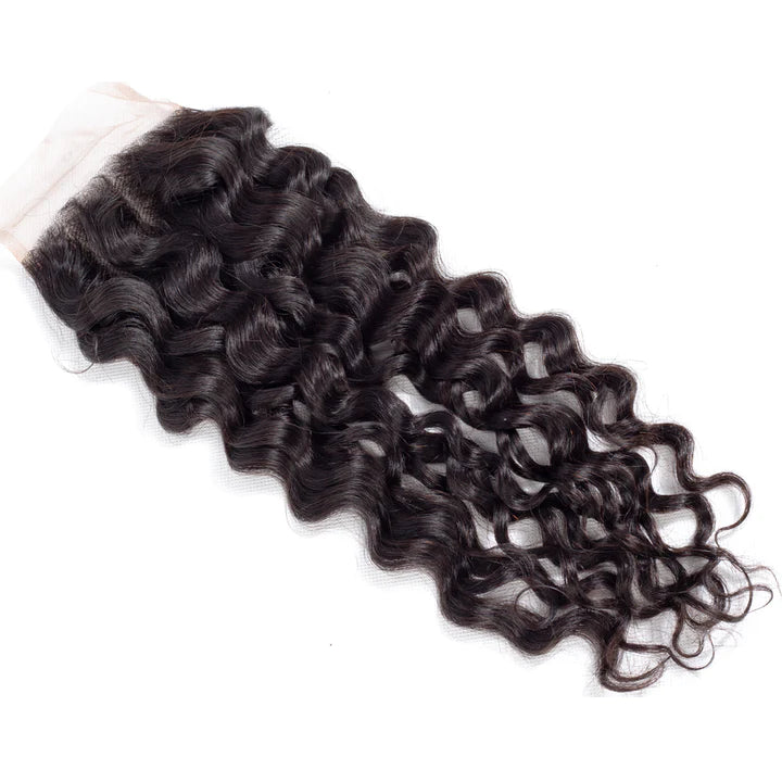 Tuneful 10A Water Wave Human Hair 4 Bundles With 4x4/5x5 Lace Closure 100% Remy Human Hair