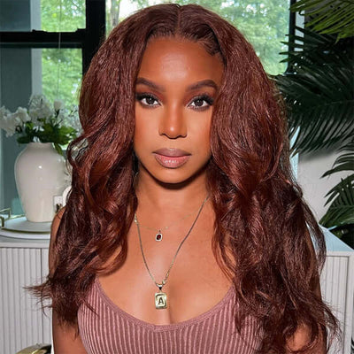 Tuneful #33 Auburn Color Glueless 13x4 5x5 HD Lace Front Closure Human Hair Wigs Kinky Straight Frontal Wigs 180% Density