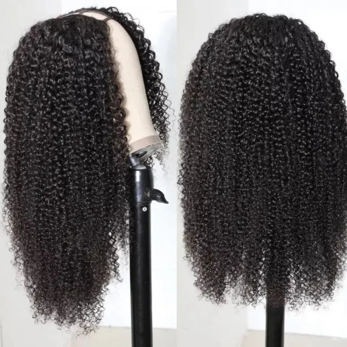 Tuneful Kinky Curly U Part Wig Natural Color Human Hair Wigs For Women Natural Looking Hairline