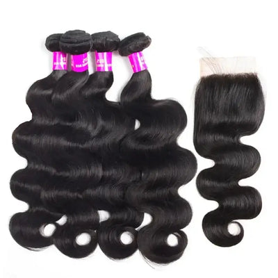 Tuneful 10A Body Wave Human Hair 4 Bundles With 4x4/5x5 Lace Closure 100% Remy Human Hair