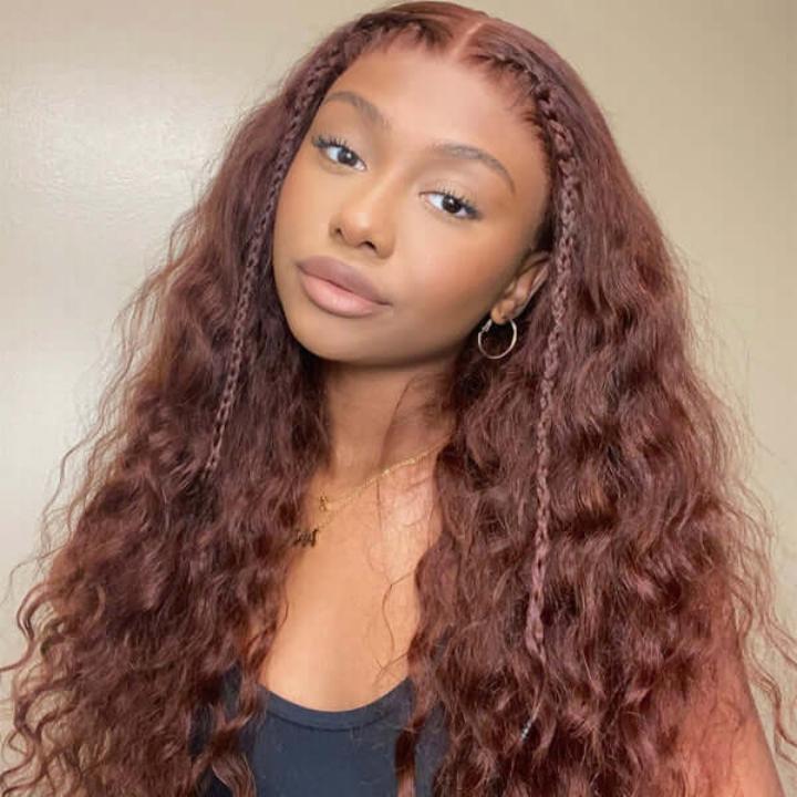 Tuneful Glueless #33 Auburn Color Glueless 13x6 5x5 6x5 Lace Front Closure Human Hair Wigs Water Wave 180% Density Wigs