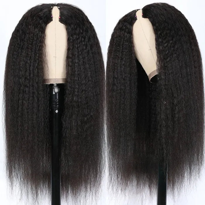 Tuneful No Lace No Glue V Part 100% Virgin Human Hair No Leave Out Kinky Straight Wigs