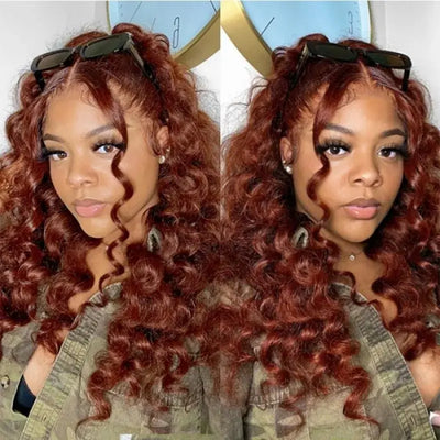 Tuneful Glueless #33 Auburn Color Glueless 13x6 5x5 4x6 Lace Front Closure Human Hair Wigs Water Wave 180% Density Wigs
