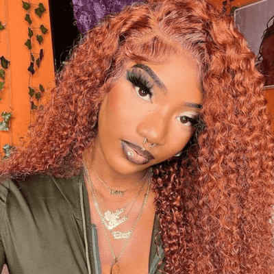 Tuneful Glueless Ginger Color 13x6 5x5 4x6  Lace Front Closure Human Hair Wigs Curly 180% Density Wigs
