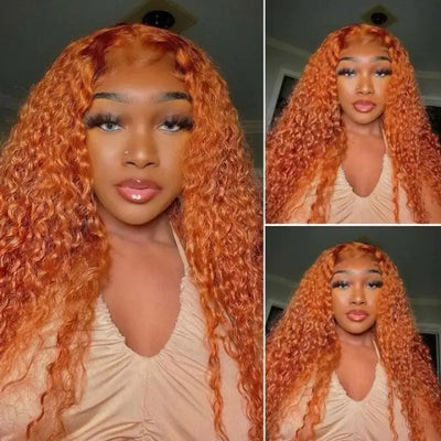 Tuneful Ginger Color 13x4 5x5 HD Lace Front Closure Human Hair Wigs Curly Frontal Wigs 180% Density