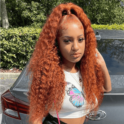 Tuneful Glueless Ginger Color 13x6 5x5 4x6  Lace Front Closure Human Hair Wigs Curly 180% Density Wigs