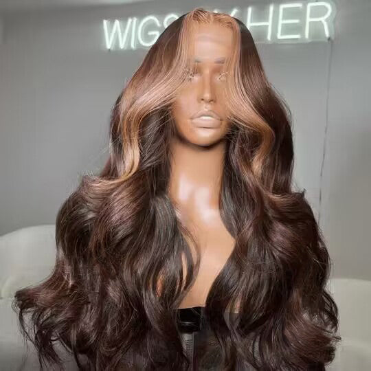 Tuneful Glueless Highlight Brown Wigs 13x6 5x5 4x6 Lace Front closure Human Hair Wigs 180% Density