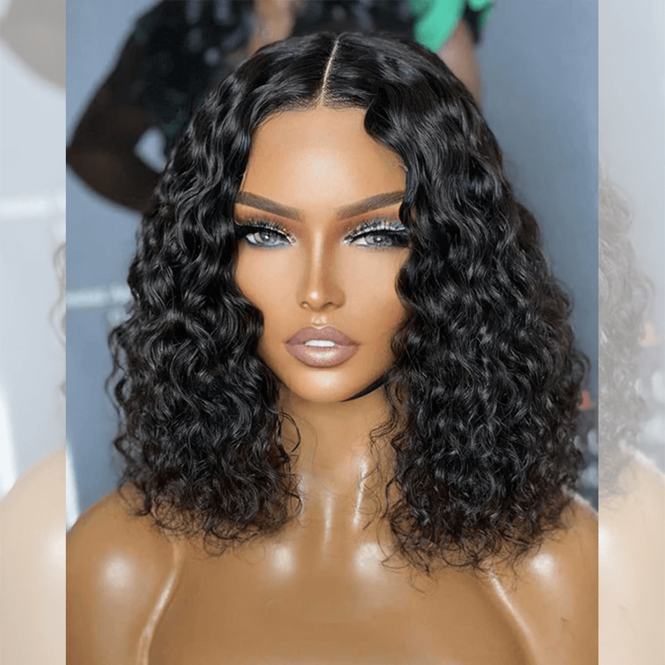 Tuneful Water Wave Human Hair Bob Wigs Elegant Short Wavy Wigs For Women 180% Density