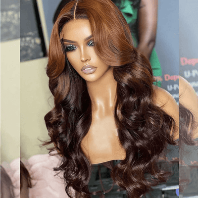 Hairstylist Works Honey Brown Ombre Colored Wigs 5x5 Glueless Lace Closure Human Hair Wigs
