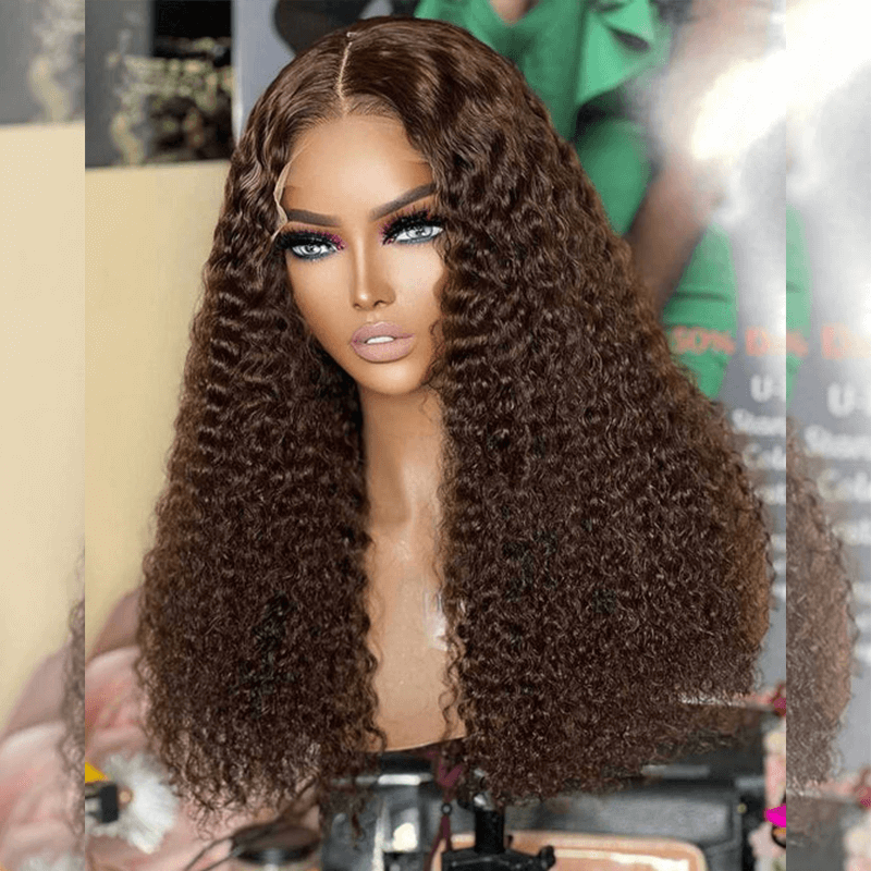 Hairstylist Works Luxury 13x6 5x5 Lace Front Closure Curly Human Hair Wigs Dark Brown Colored Wigs Full And Bouncy