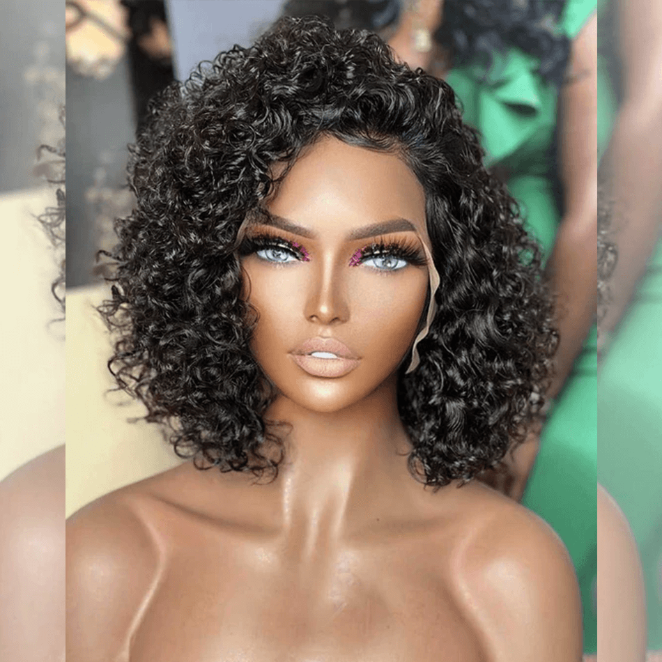 Tuneful Glueless Short Wool Roll Curly Lace Front Human Hair Wigs