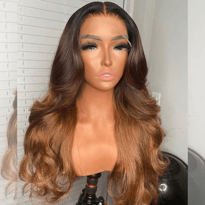 Hairstylist Works Luxurious 13x6 Lace Front Human Hair Wigs 1b/4#/30# Ombre Brown Colored Wigs